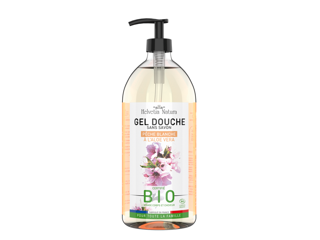 Helvetia Natura® Gel Douche Aloe vera Pêche blanche 1L - COSMOS ORGANIC