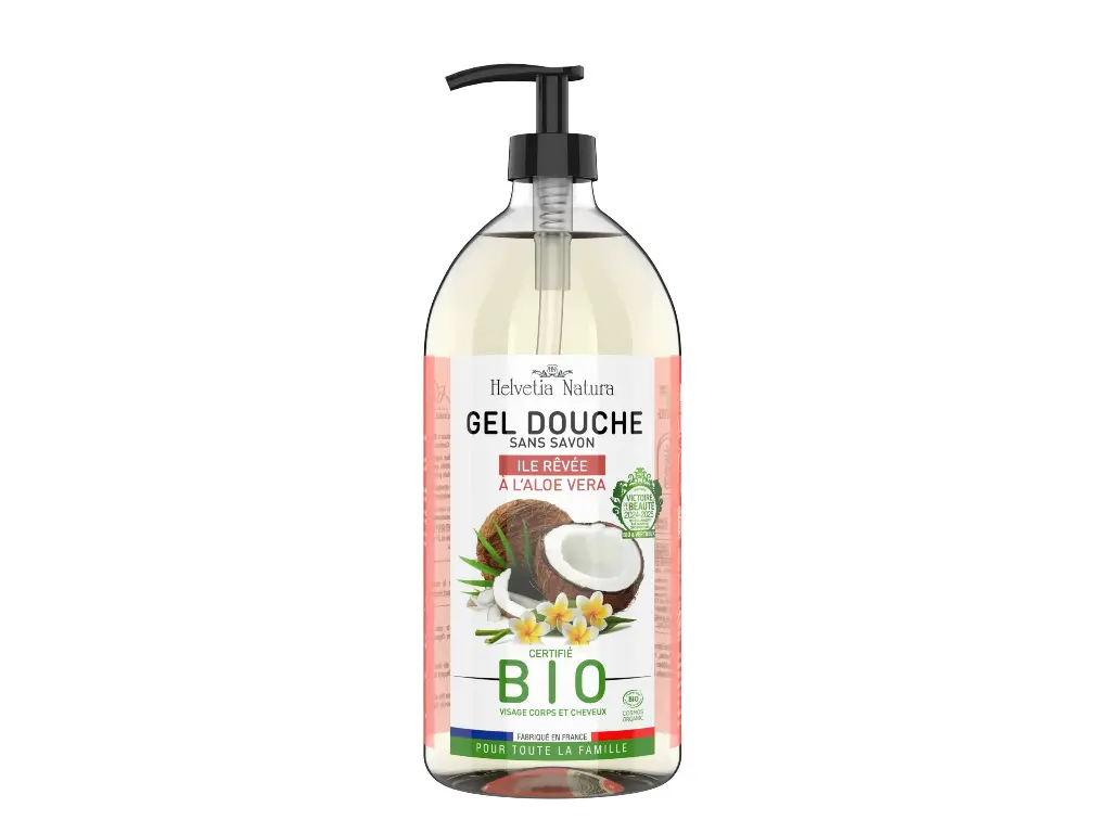[675] Helvetia Natura® Gel Douche Aloe vera- Ile rêvée 1L - COSMOS ORGANIC
