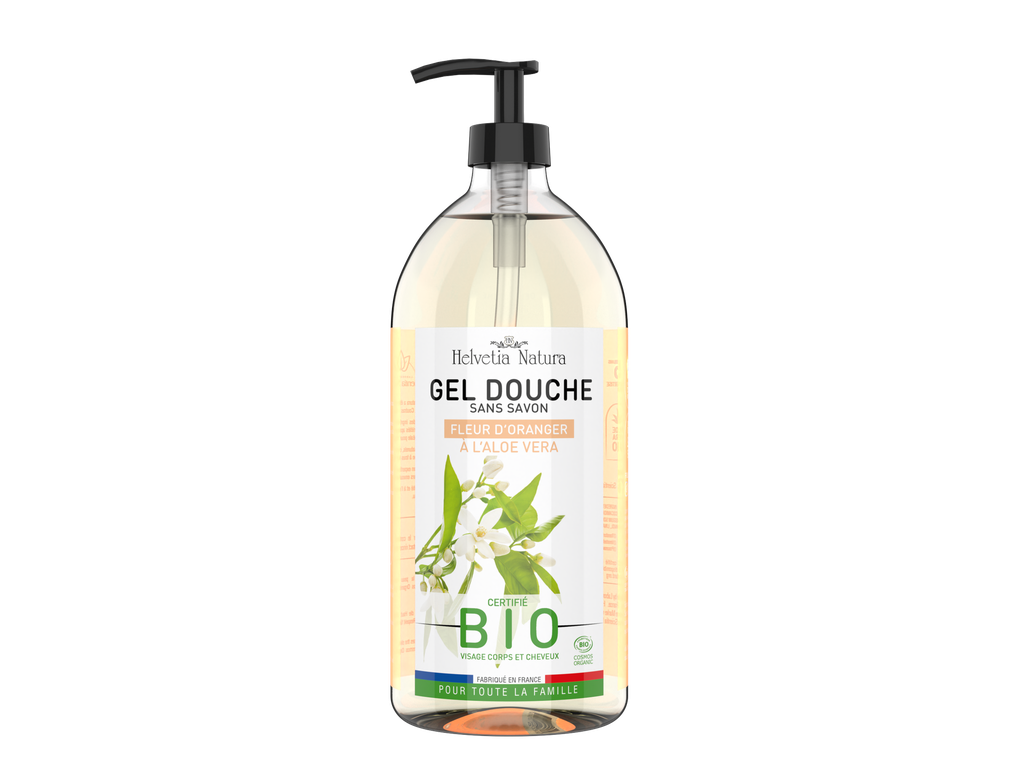 [677] Helvetia Natura® Gel Douche Aloe vera Fleur d'oranger 1L - COSMOS ORGANIC