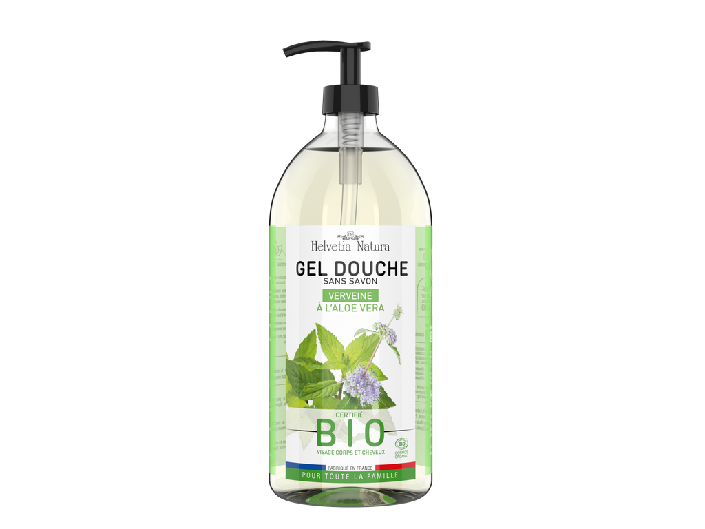 [678] Helvetia Natura® Gel Douche Aloe vera Verveine menthe 1L - COSMOS ORGANIC